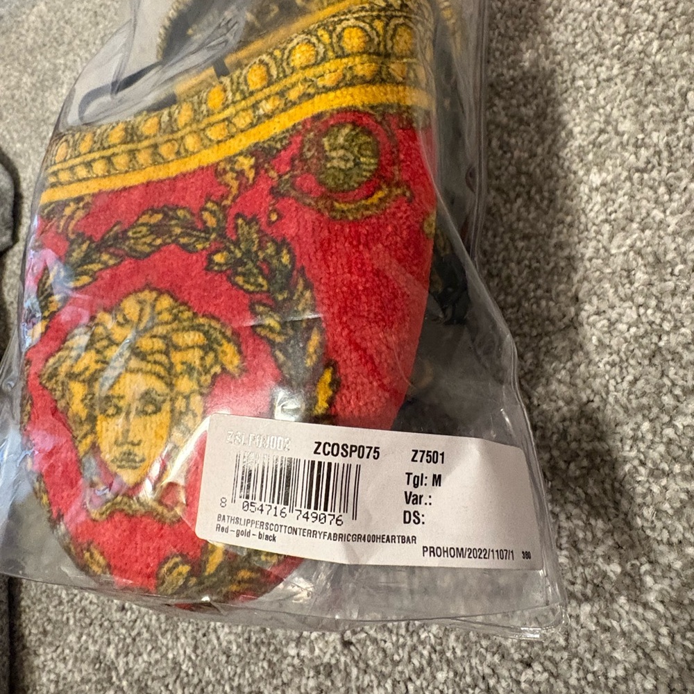 Versace Red and Gold Patterned Slippers - Picture 4 of 5